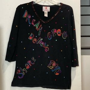 Quacker Factory Women’s V Neck Party Glittery Party Sweater Sz XS
